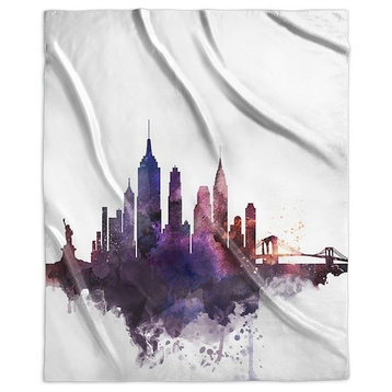 "New York City Watercolor Cityscape" Sherpa Blanket 50"x60"