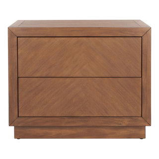 Wooden Nightstand with Two Drawers, Cherry Brown- Saltoro Sherpi 