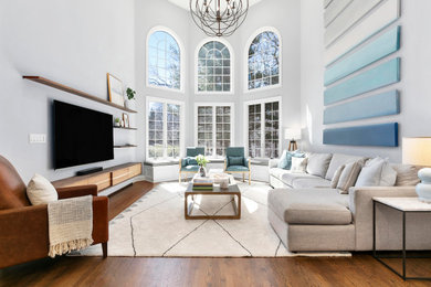 Design ideas for an expansive arts and crafts open concept living room in Newark.