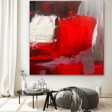 72x72 IN Red white gray abstract Art Large Modern Painting MADE TO ORDER