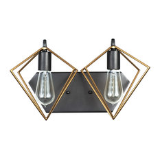 Metropolis 2-Light Bath Fixture, Antique Gold and Rustic Bronze