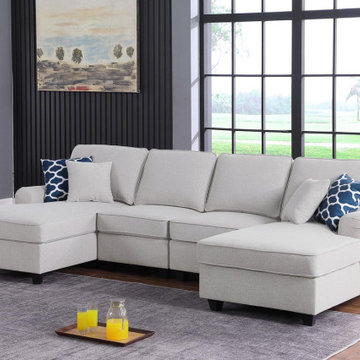 Leo 119.5" Double Chaise 4Pc Modular Sectional Sofa