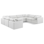 Meridian Furniture - Indulge Upholstered Modular U-Shaped Sectional, White, 8-Piece: 4 Armless Chair, 4 Corner Chair, Down Stuffed Linen Textured Fabric - Experience ultimate comfort and style with our white linen textured fabric Indulge Sectional. The luxurious linen texture of the fabric will elevate the aesthetic of any room. This sofa provides ample space for you to relax while its modular build offers the option of unlimited configurations. Whether you're looking to add a stylish element to your living room or a comfortable seating option to your bedroom, this sofa is the perfect choice.