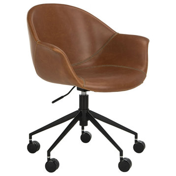 Contemporary Retro Office Chair, Swiveling Seat With Curved Back, Light Brown