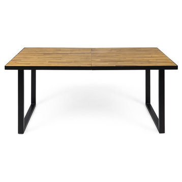 Noble House Kyston 70" Outdoor Acacia Wood and Iron Dining Table in Black