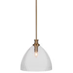 Toltec Lighting - Carina 1-Light Pendant, New Age Brass/Clear Ribbed - Enhance your space with the Carina 1-Light Pendant. Installation is a breeze - simply connect it to a 120 volt power supply and enjoy. Achieve the perfect ambiance with its dimmable lighting feature (dimmer not included). This pendant is energy-efficient and LED-compatible, providing you with long-lasting illumination. It offers versatile lighting options, as it is compatible with standard medium base bulbs. The pendant's streamlined design, along with its durable glass shade, ensures even and delightful diffusion of light. Choose from multiple finish and color variations to find the perfect match for your decor.