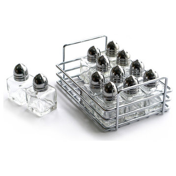 Mini Glass S and P Shakers with Rack (Set of 12)