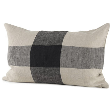 Beige And Black Plaid Pattern Lumbar Throw Pillow Cover