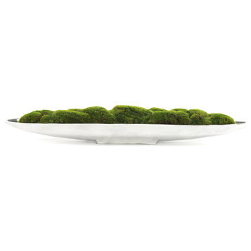 Faux Green Grass Moss Arrangement in Large Metal Boat Tray