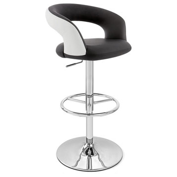 Monza Adjustable Height Swivel Armless Bar Stool, Black and White