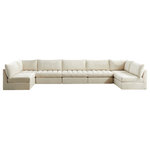 Meridian Furniture - Jacob Velvet Upholstered 7-Piece U-Shaped Modular Sectional, Cream - Create the ideal seating arrangement for your space when you pick and choose the elements you like mostincluding this Jacob velvet modular sectional. Mix and match items in the Jacob collection to bring your living space or family room together with a personalized slant. Soft cream velvet upholstery is soft and welcoming to the touch, adding a luxurious feel to everyday seating. Deep channel tufting adds to the piece's durability, and latches underneath the unit make it easy to attach to other pieces in the collection.
