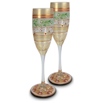 Mosaic Gold Garland Champagne Glasses, Set of 2