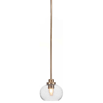 Odyssey 1 Light Mini Pendant In New Age Brass Finish With 7" Clear Bubble Glass