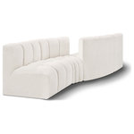Meridian Furniture - Arc Boucle Fabric Upholstered 4-Pc. Facing Modular Sectional, Cream - Give your living room or den the perfect blend of style and versatility with this Arc boucle fabric curved modular Sectional. Part of the Arc modular furniture collection, this Sectional comes upholstered in rich cream boucle fabric and features deep channel tufting that adds a touch of luxury while enhancing comfort and support. A seamless combination of form and function, this chair can be used with other Arc pieces to create a myriad of configurations in your well-curated room.