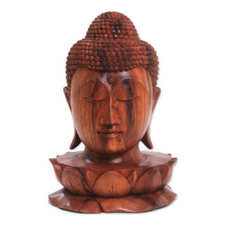 NOVICA Buddha And Lotus And Wood Sculpture - Asian - Decorative Objects And  Figurines - by NOVICA