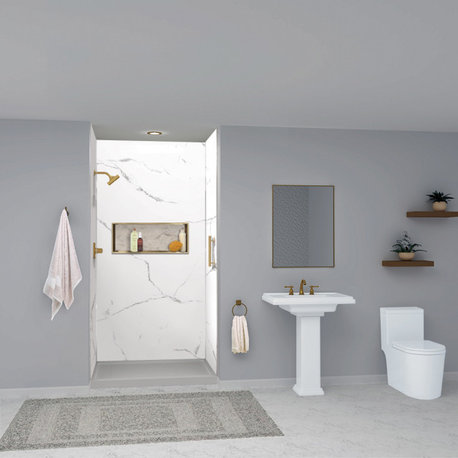 Transolid Titan Shower Wall Kit, White Caruso (Honed), 48-in X 36-in X 96-in