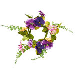 Worth Imports - Purple Pansy Candle Ring With 3.25" Inner Diameter, Set Of 2 - Dress up your spring table with these pretty candle rings.  The candle ring is made up of pretty purple and yellow pansy blossoms mixed with greens.  It is also wired for easy shaping.