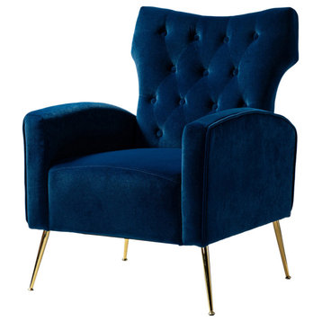 Accent Wingback Chair With Button Tufted Back, Navy
