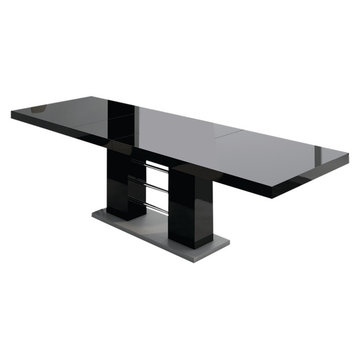 PINOSA High Gloss Dining Table with Extension, Black /Grey Base