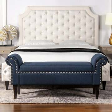 Kathy 53" Roll Arm Entryway Accent Bench, Pacific Blue Stain Resistant
