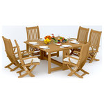 Teak Deals - 7-Piece Outdoor Teak Set: 60" Square Butterfly Table,6 Warwick Folding Arm Chair - Set includes: 60" Butterfly Square Dining Table and 6 Folding Arm Chairs.