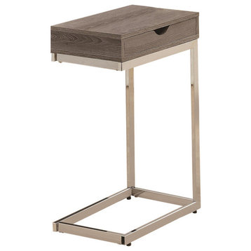 Chrome Accent Table With Drawer, Dark Taupe