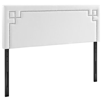 Modern Contemporary Urban Bedroom Queen Size Headboard, White, Faux Leather