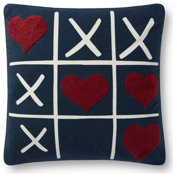 White, Red, Blue 18"x18" Tic-Tac-Toe Heart Accent Pillow, Down/Feather