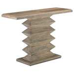 Currey & Company - Sayan Pepper Console Table - The wire-brushed and cerused finish on our Sayan Pepper Console Table, which we call light pepper, highlights the wood grain on this oak console table. Aimee Kurzner was thinking of the natural modern trend when she designed this family of products, which was inspired by her travels in Indonesia. We have a number of Sayan designs in natural and black finishes.