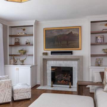 Raleigh NC Living Room Remodel — Marble Fireplace & Custom Built-Ins