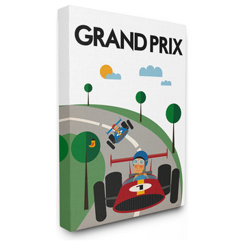 Green Orange Blue and Red Grand Prix Minimal Mod Race Cars Canvas, 30"x40"