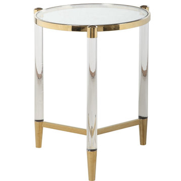 Round Tempered Glass Lamp Table - Clear, Brass