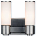Livex Lighting - Weston 2-Light ADA Wall Sconce/ Bath Vanity, Brushed Nickel - This stunning design features a brushed nickel finish studded with hand blown satin opal white glass. This sleek design will brighten up bathroom. Pair it with the mini chandelier to give your bath that extra wow factor!
