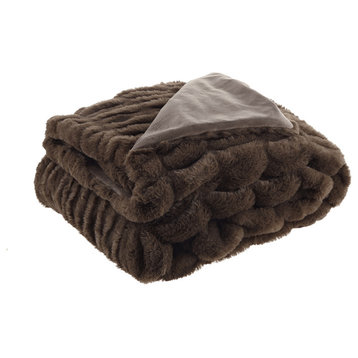Brown Knitted Polyester Solid Color Throw Blanket