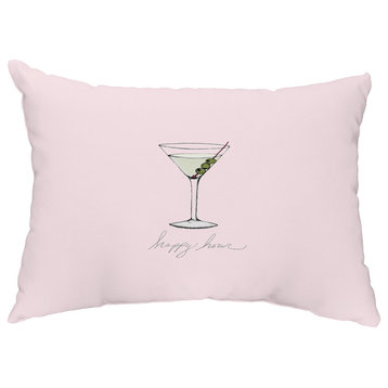 Martini Glass Happy Hour 14"x20" Abstract Decorative Outdoor Pillow, Pink