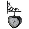 Double Sided Hanging Heart Shaped Clock w/Decorative Bracket