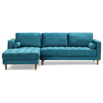Bente Tufted Velvet Sectional, Sofa Light Blue