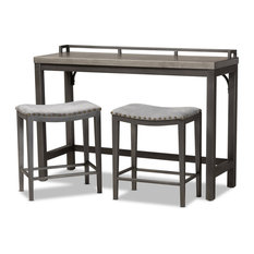 Modern Grey Fabric Upholstered 3-Piece Multipurpose Metal Counter Table Set