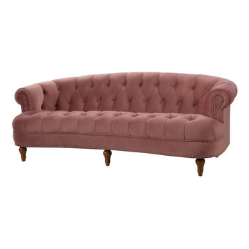La Rosa Victorian Chesterfield Tufted Sofa, Dusty Pink Velvet