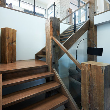 Rustic Modern Staircase with Reclaimed Timbers