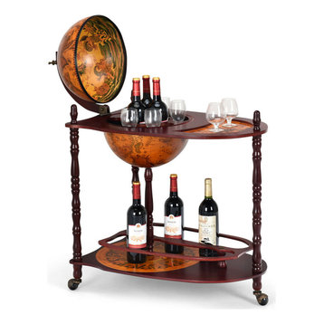 Costway Wood Globe Wine Bar Stand 34'' H 16th Century Italian Rack Bottle Shelf