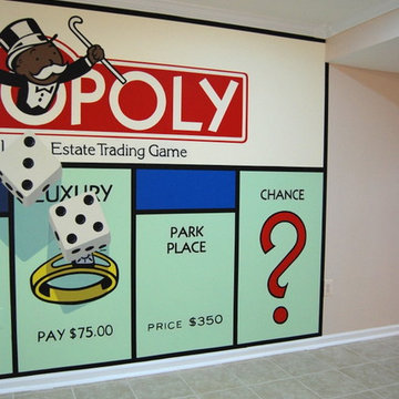 Monopoly Mural and Poker Cards Mural hand painted by Tom Taylor in a Game Room