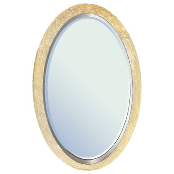 Gold Seaside Mother of Pearl Framed Oval Mirror, 30"x42"