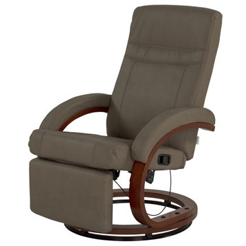 Contemporary Swivel Recliner, Vinyl Cushioned Seat With Curved Arms, Grummond