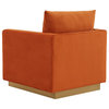 LeisureMod Nervo Modern Velvet Accent Arm Chair With Gold Base, Orange Marmalade