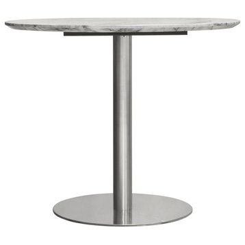 Stella 36" Round Dining Table With Metal Base, Silver