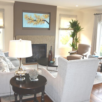 Transitional monochromatic living room