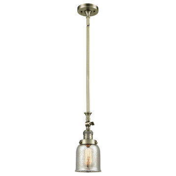 Small Bell 1-Light LED Pendant, Antique Brass, Glass: Silver Mercury