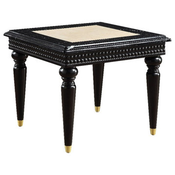 ACME Tayden Marble Top and Wooden Frame End Table in Natural and Black