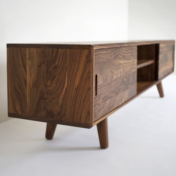 Solid Black Walnut Media Console/ TV Stand/ Cabinet with Beveled Edges
